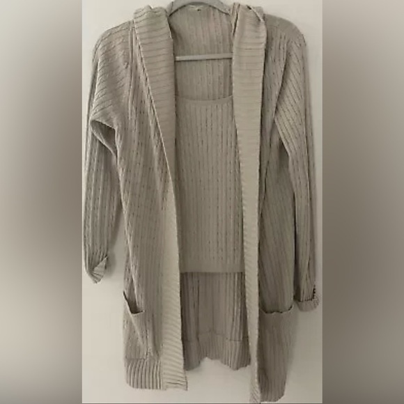 Mel And Lisa Sweater Set Size Large Coat And Sleeveless Shell Khaki Silk/Cotton - Picture 5 of 6